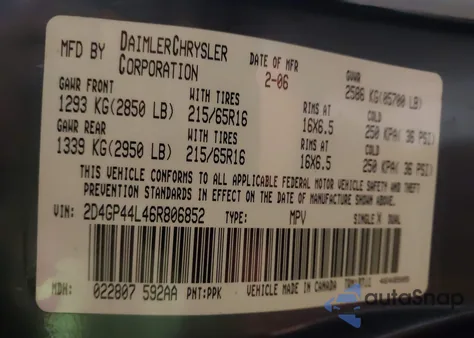 2006 Dodge Grand Caravan Sxt from USA, damaged, VIN 2D4GP44L46R806852